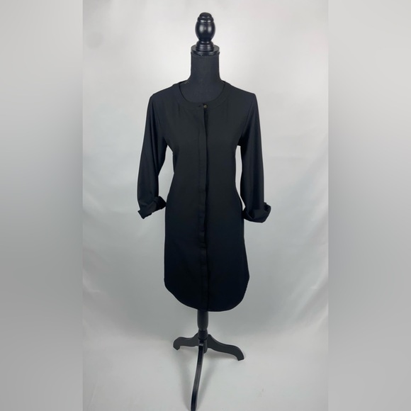 Black Dress Shirt Button Down Merona Medium Longsleeve with belt loops - Picture 2 of 11